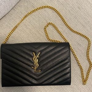 YSL Cassandre Matelasse Chain wallet in grain